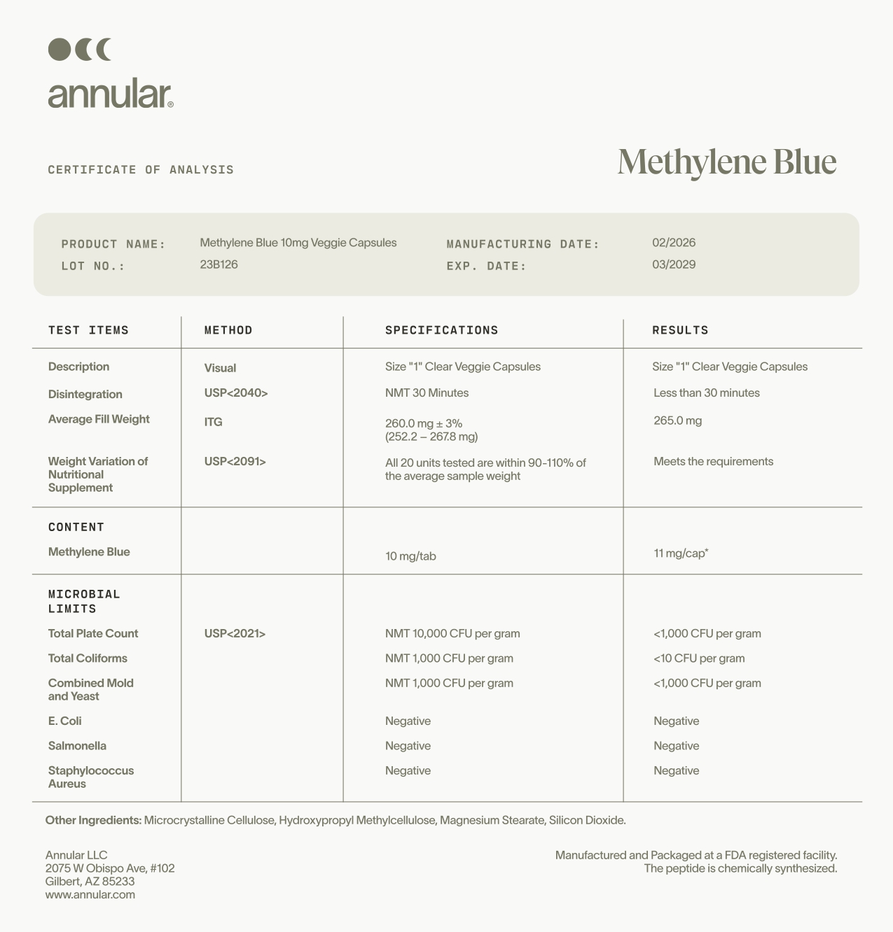 Methylene Blue COA
